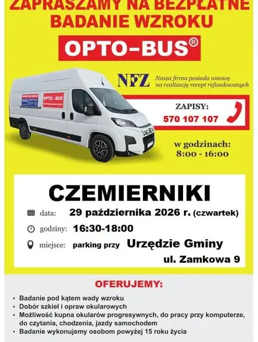 Bezpłatne badanie wzroku w Czemiernikach – Opto-Bus już 29 października