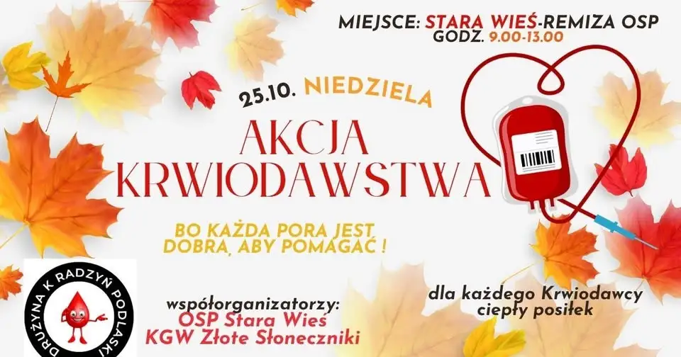 Akcja krwiodawstwa w Starej Wsi – oddaj krew i uratuj życie