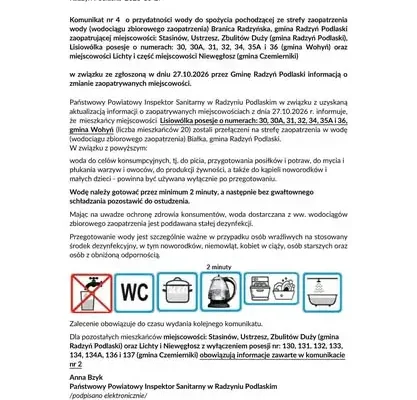 Komunikaty sanitarne: woda w Niewęgłoszu niezdatna do picia, w Lisiowólce tylko po przegotowaniu