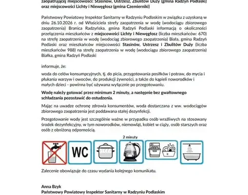 Woda z wodociągu Branica Radzyńska nadal wymaga gotowania – komunikat sanepidu
